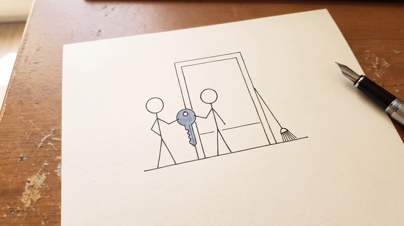 Tekening van een huurwoning die bezemschoon wordt opgeleverd met de sleutel