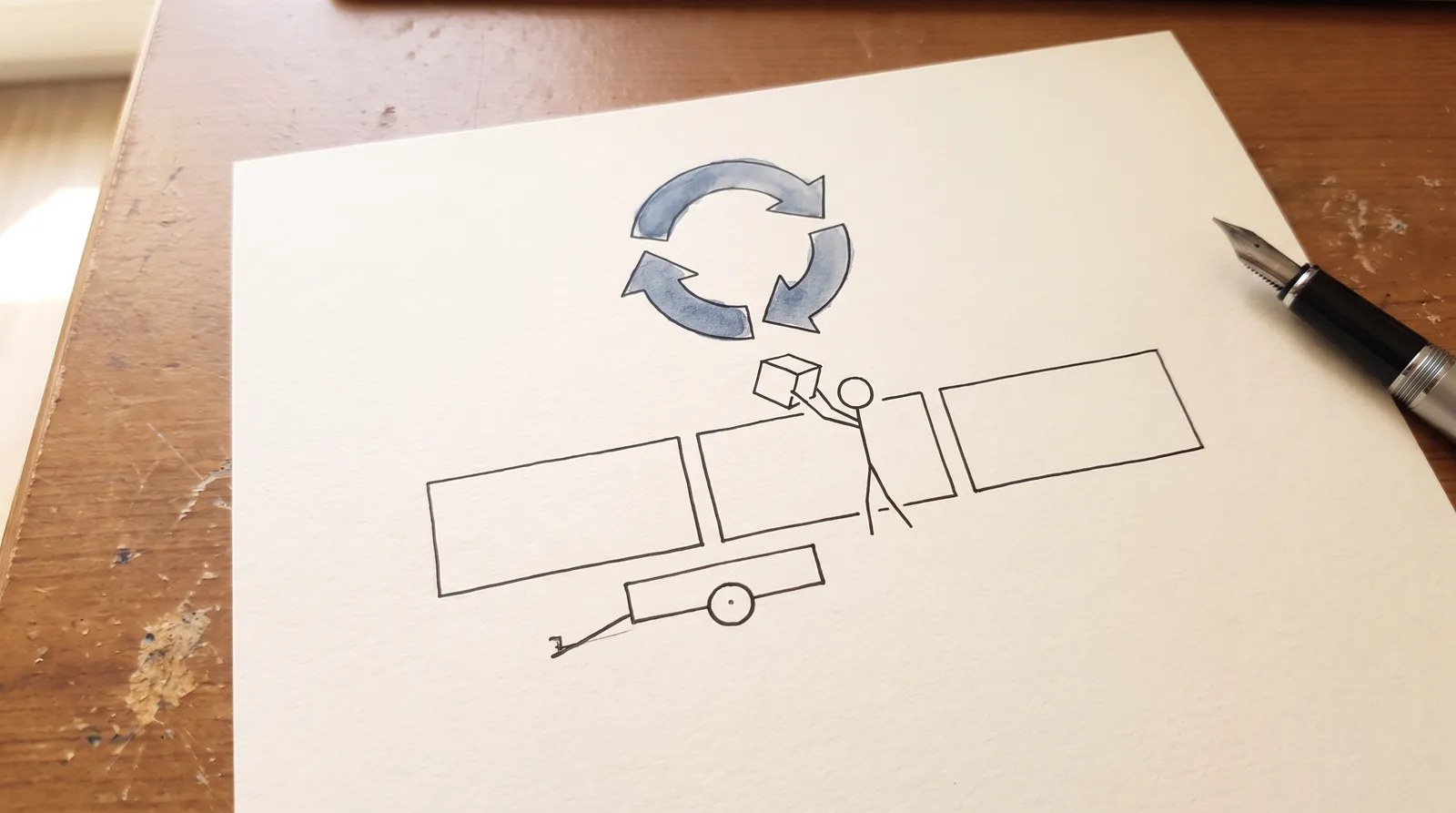 Tekening van sorteren per fractie voor het recyclagepark